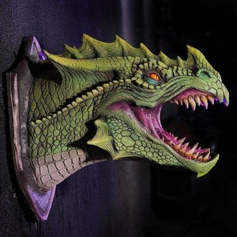 Wall-Mounted Dragon Head Decoration with LED Smoke Effect