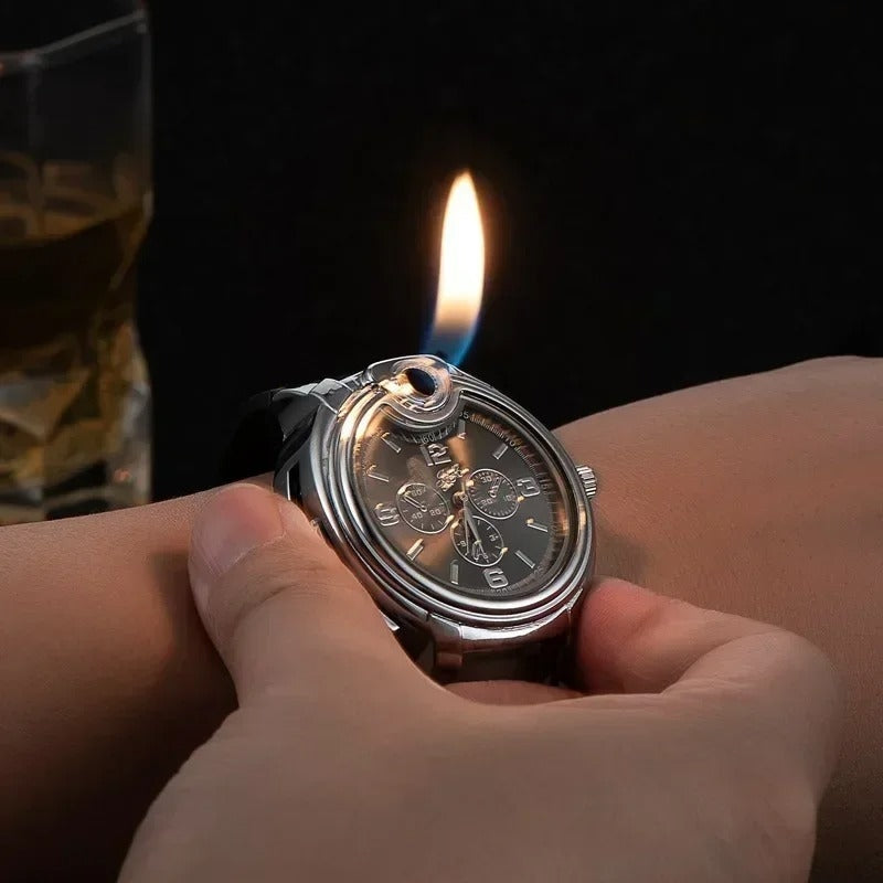 Windproof Refillable Gas Lighter Watch for Outdoor Use