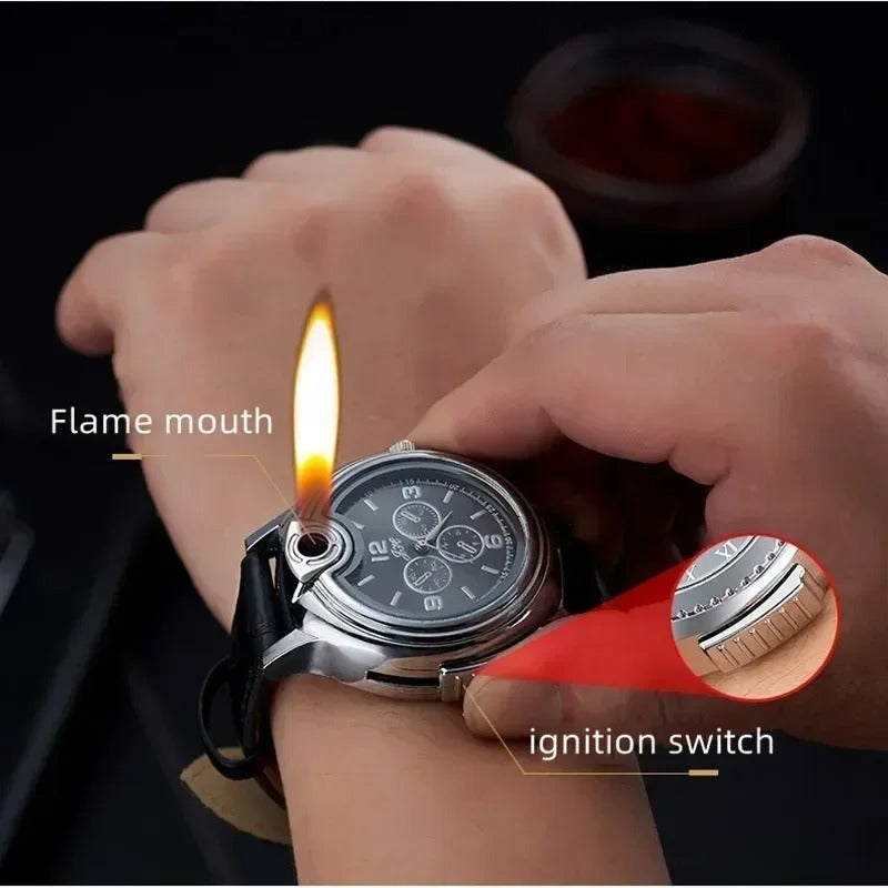 Windproof Refillable Gas Lighter Watch for Outdoor Use