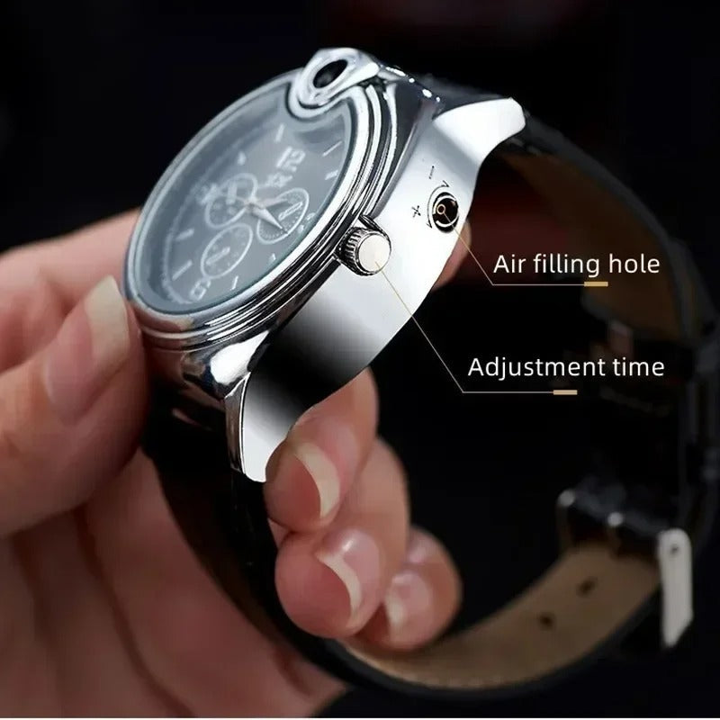 Windproof Refillable Gas Lighter Watch for Outdoor Use