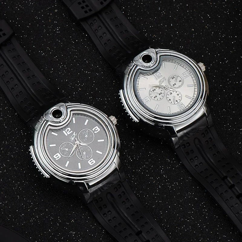 Windproof Refillable Gas Lighter Watch for Outdoor Use