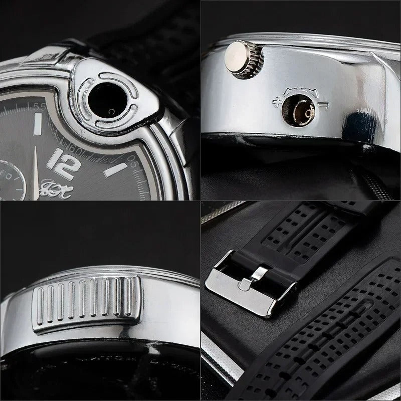 Windproof Refillable Gas Lighter Watch for Outdoor Use