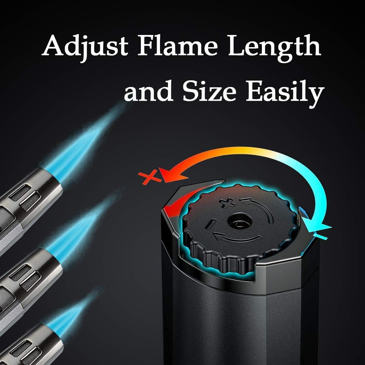 Windproof Refillable Jet Flame Butane Torch Lighter, Adjustable Gas Pen Lighter