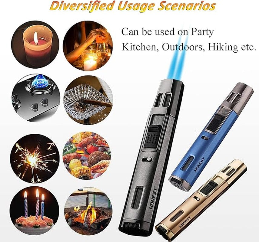 Windproof Refillable Jet Flame Butane Torch Lighter, Adjustable Gas Pen Lighter