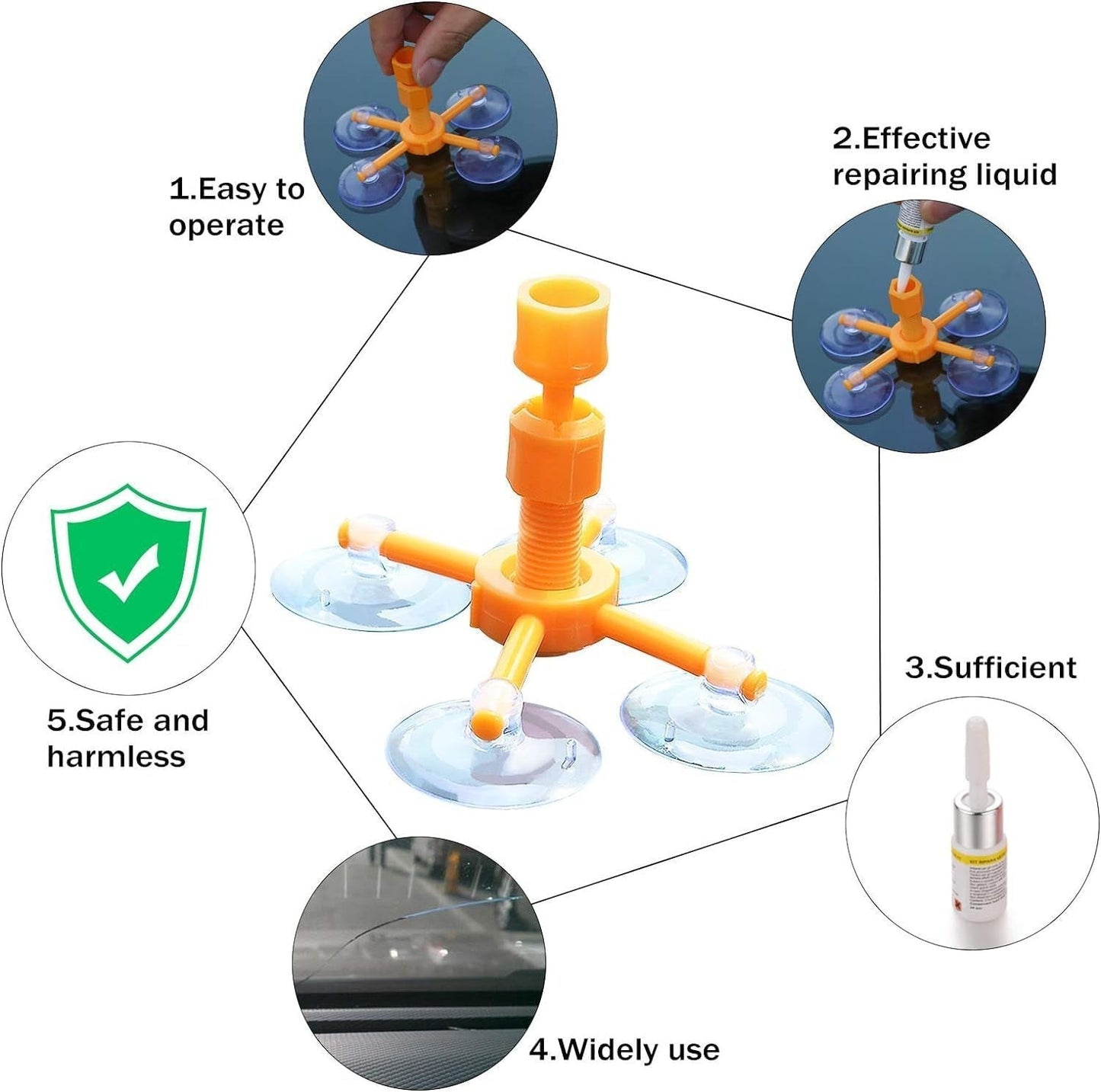 Windshield Crack Repair Kit with Vacuum Function
