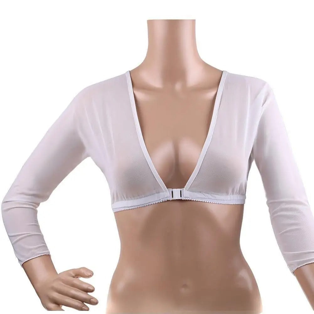 Women Fashion Front Button Long-Sleeved Mesh Crop Top