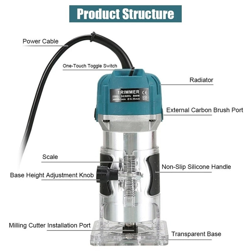 800W High-Speed Wood Router Electric Trimmer Tool