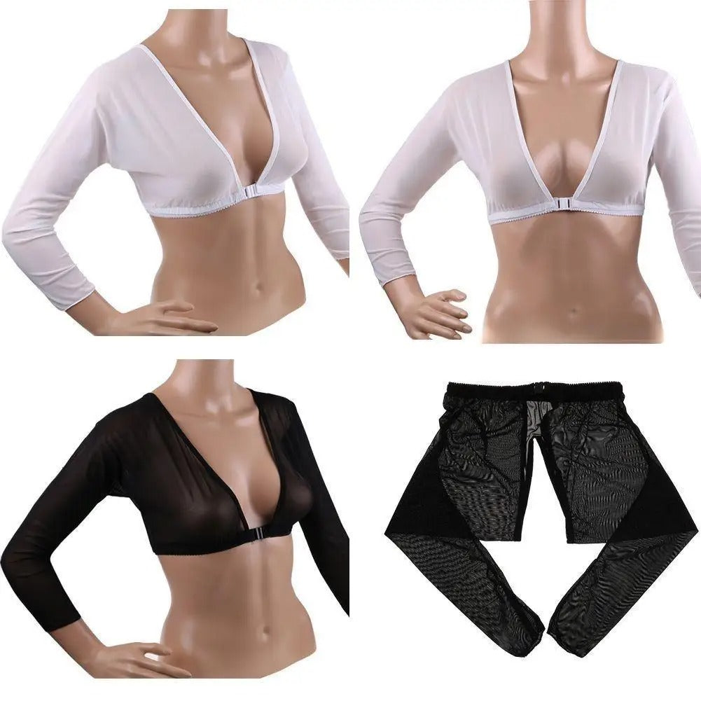 Women Fashion Front Button Long-Sleeved Mesh Crop Top
