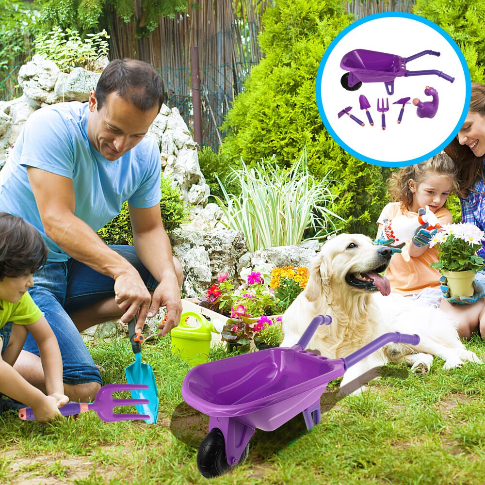 Outdoor Children’s Gardening Set with Children’s Wheelbarrow Set and Plastic Watering Can