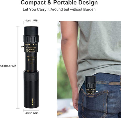 10-300x Zoom Monocular Telescope with HD Optics and Durable Body