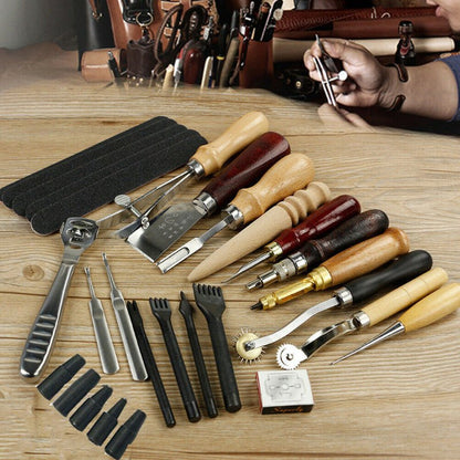 18pcs Ultimate Leather Working Craft Tool Kit, Hand Sewing Kit Leather Tools DIY