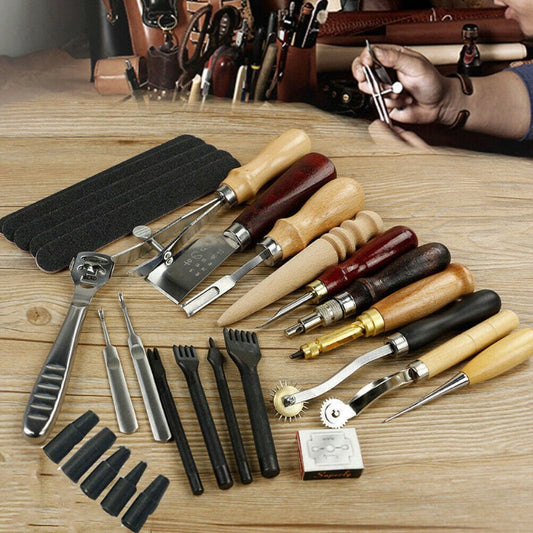 18pcs Ultimate Leather Working Craft Tool Kit, Hand Sewing Kit Leather Tools DIY