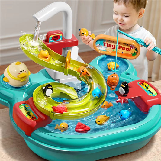 2-in-1 Dishwashing Basin Toys with Fishing Game and Water Circulation, Safe for Kids Ages 3+