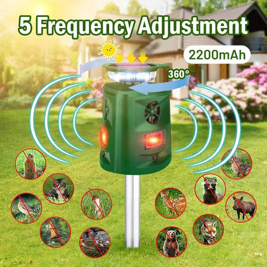 360° Ultrasonic Solar Animal Repeller with LED Light