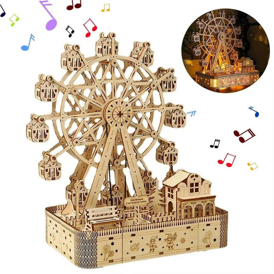 3D Wooden Ferris Wheel Music Box Puzzle with LED Light