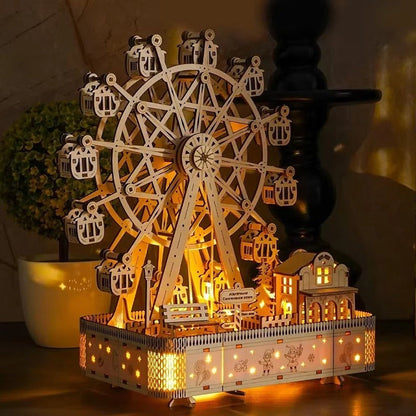 3D Wooden Ferris Wheel Music Box Puzzle with LED Light
