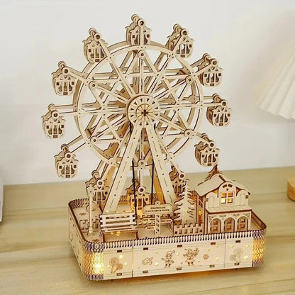 3D Wooden Ferris Wheel Music Box Puzzle with LED Light