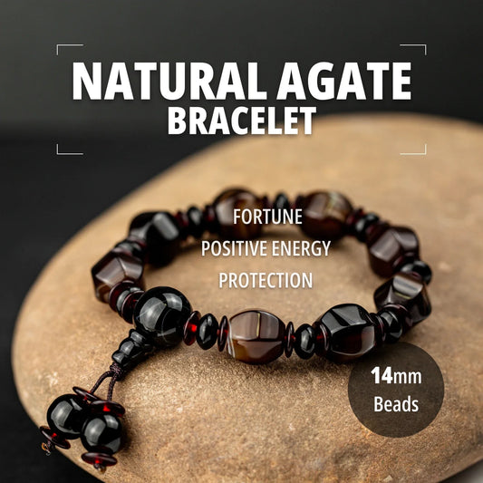 Valentines Gifts For Him Brown Agate Beaded Stretch Bracelet 14Mm