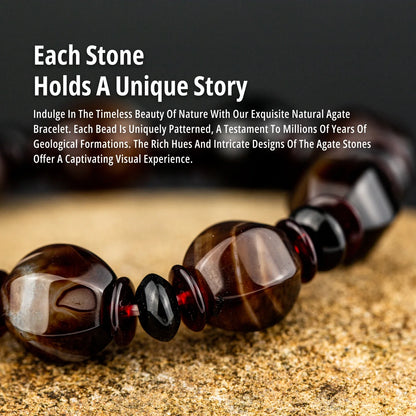 Valentines Gifts For Him Brown Agate Beaded Stretch Bracelet 14Mm