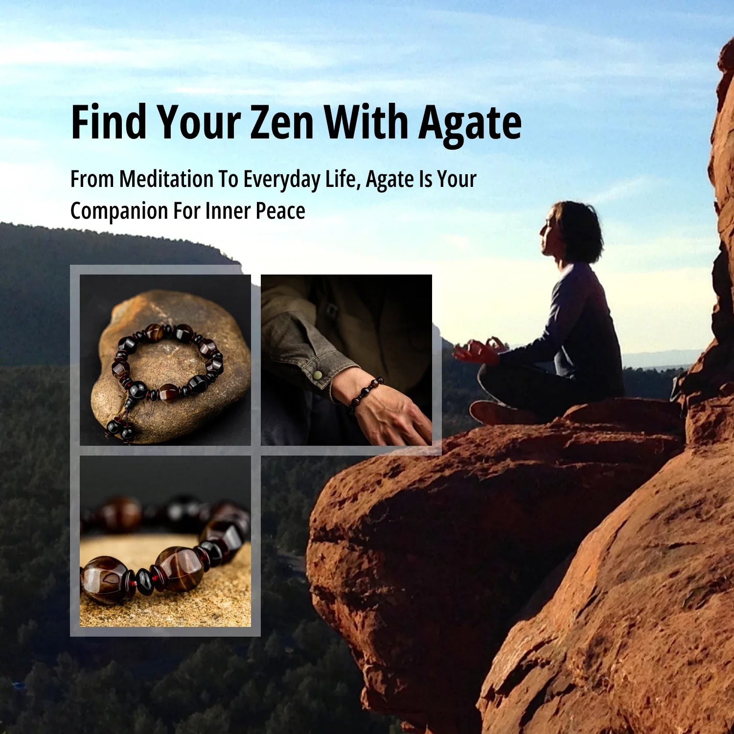 Valentines Gifts For Him Brown Agate Beaded Stretch Bracelet 14Mm