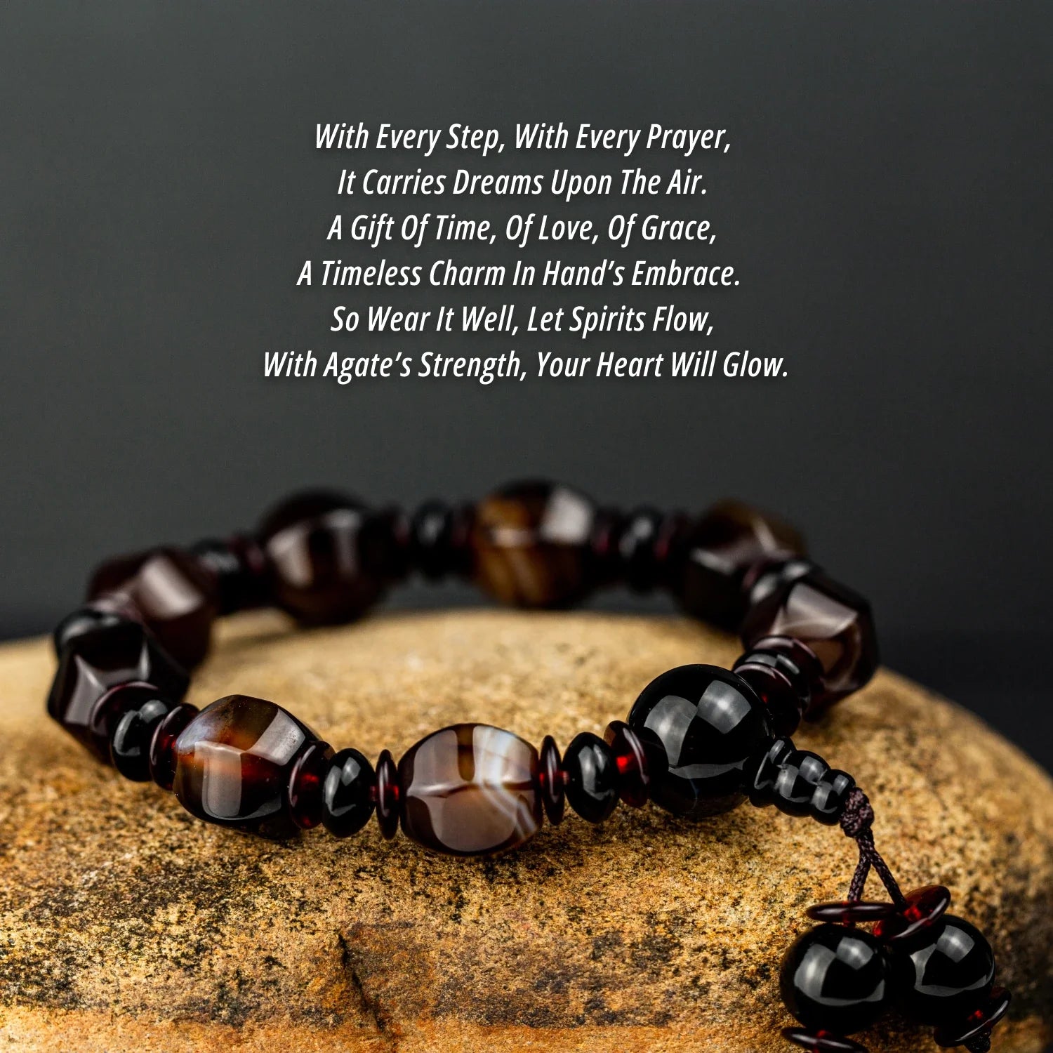 Valentines Gifts For Him Brown Agate Beaded Stretch Bracelet 14Mm