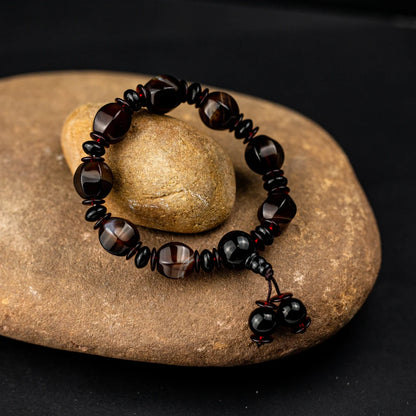 Valentines Gifts For Him Brown Agate Beaded Stretch Bracelet 14Mm