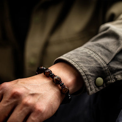 Valentines Gifts For Him Brown Agate Beaded Stretch Bracelet 14Mm