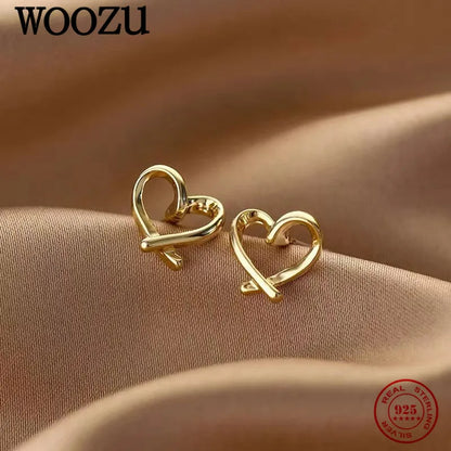 Valentines Gifts For Her 925 Silver Hollow Heart Stud Earrings