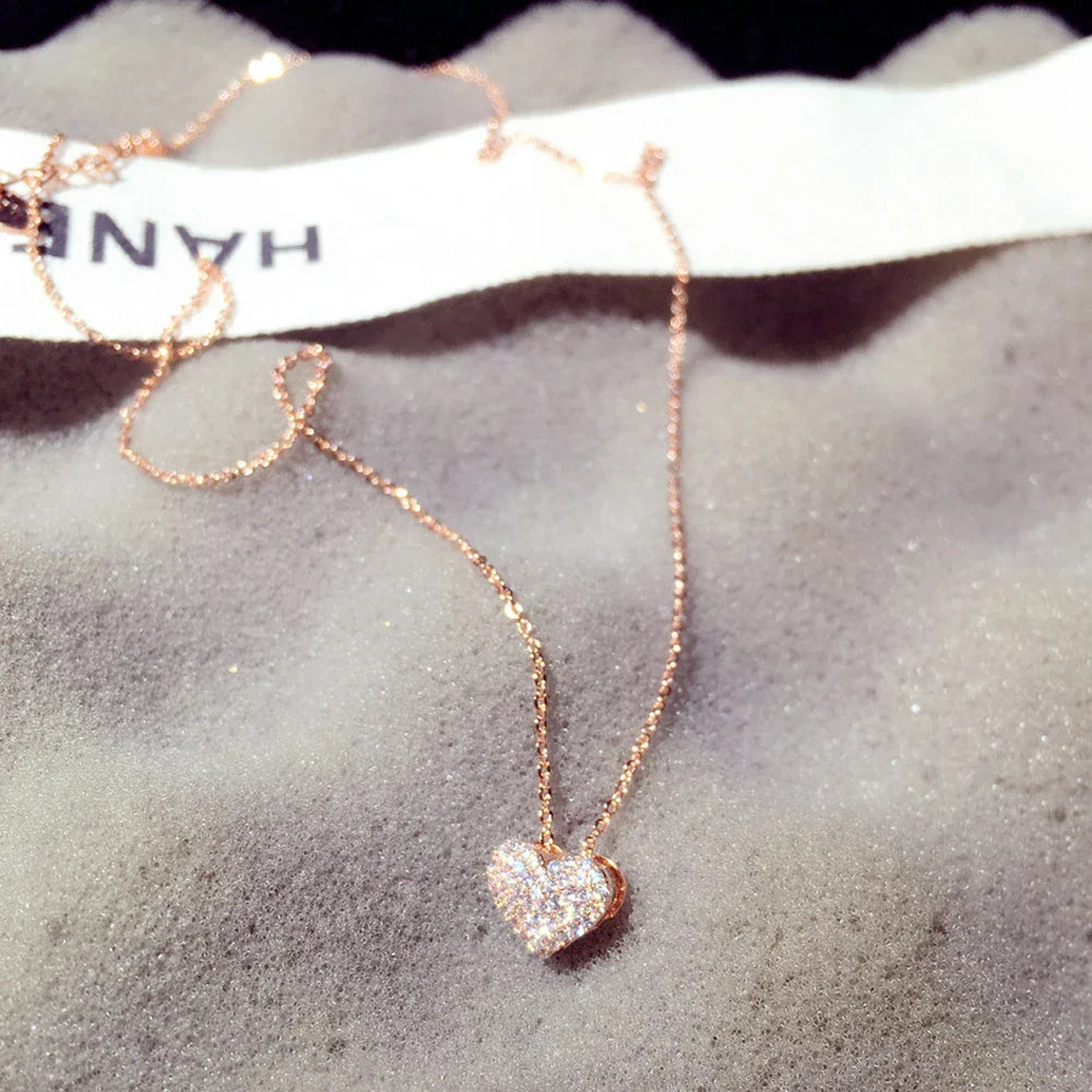 Rose Gold Heart Zircon Pendant Necklace Valentine'S Day Gift