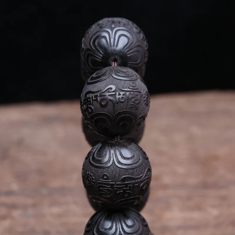 Valentines Gifts For Him Ebony Beaded Buddhist Mantra Bracelet 20Mm