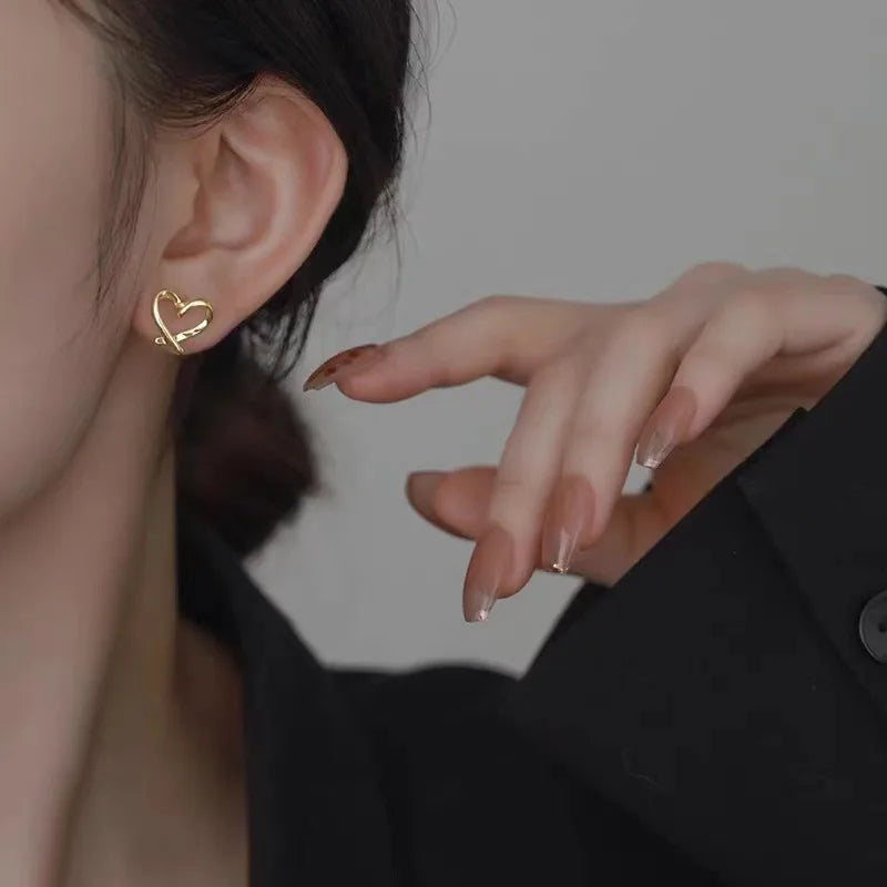 Valentines Gifts For Her 925 Silver Hollow Heart Stud Earrings