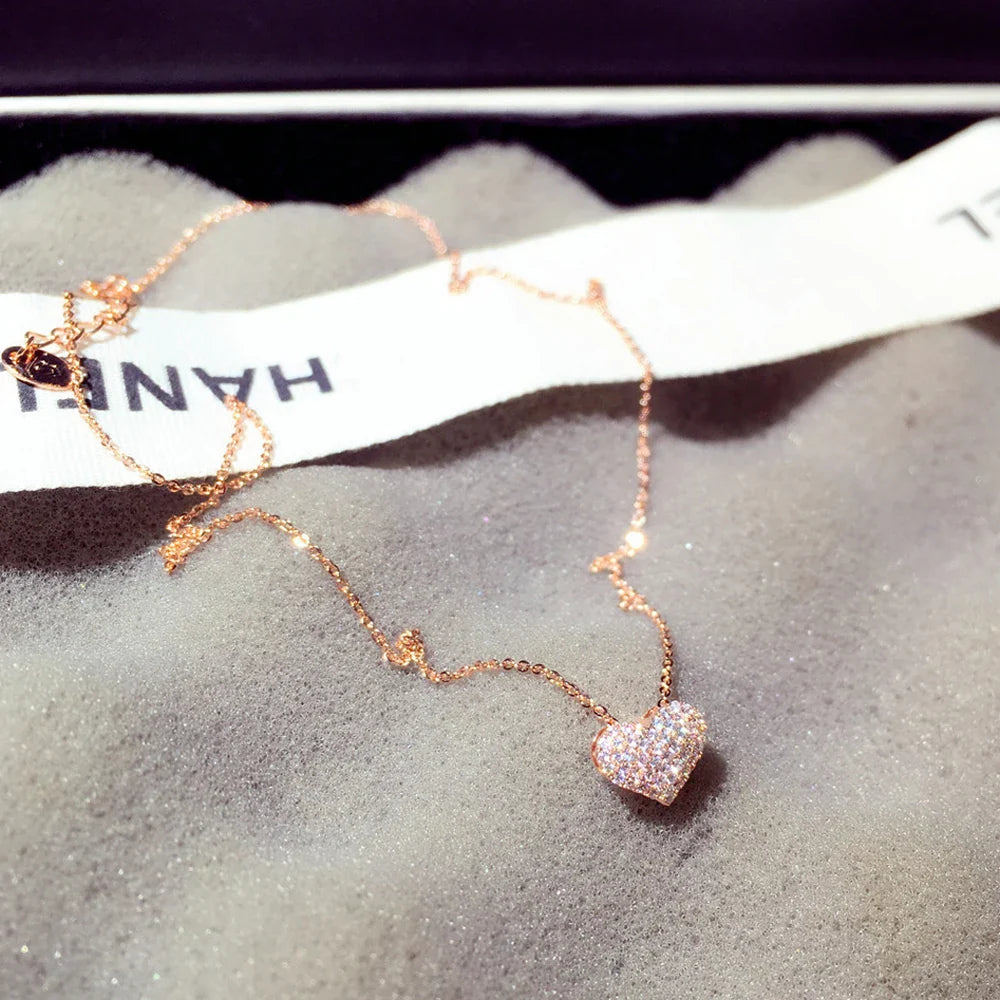 Rose Gold Heart Zircon Pendant Necklace Valentine'S Day Gift