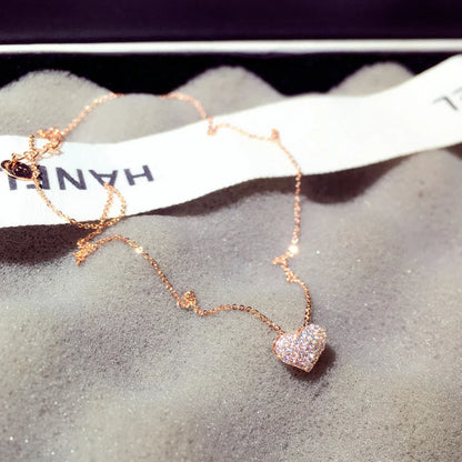 Rose Gold Heart Zircon Pendant Necklace Valentine'S Day Gift