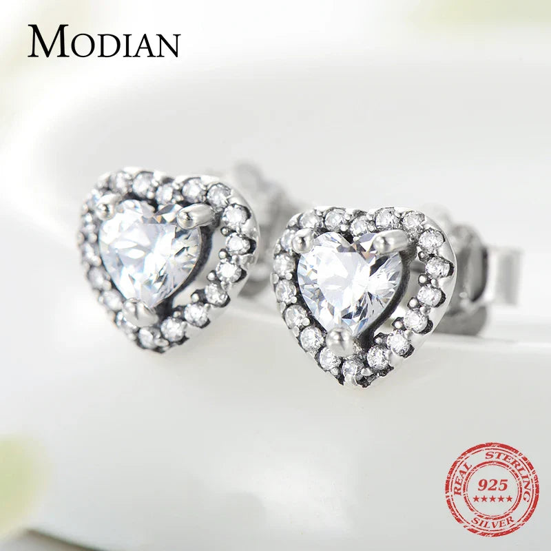Valentines Gifts For Her 925 Sterling Silver Cz Heart Stud Earrings