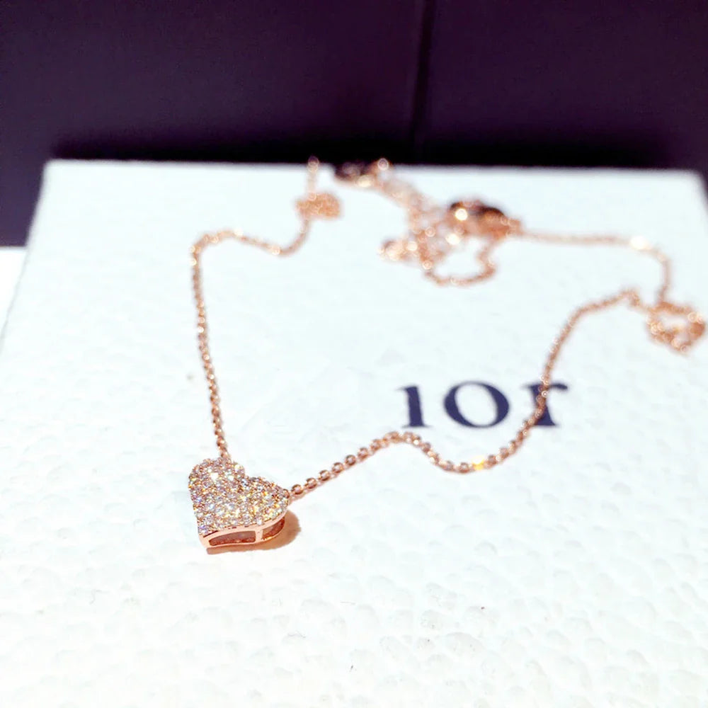 Rose Gold Heart Zircon Pendant Necklace Valentine'S Day Gift