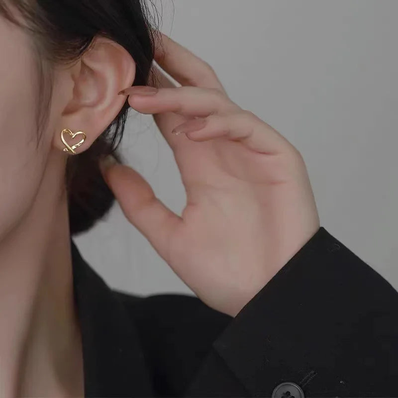 Valentines Gifts For Her 925 Silver Hollow Heart Stud Earrings