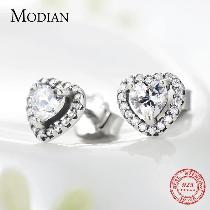 Valentines Gifts For Her 925 Sterling Silver Cz Heart Stud Earrings