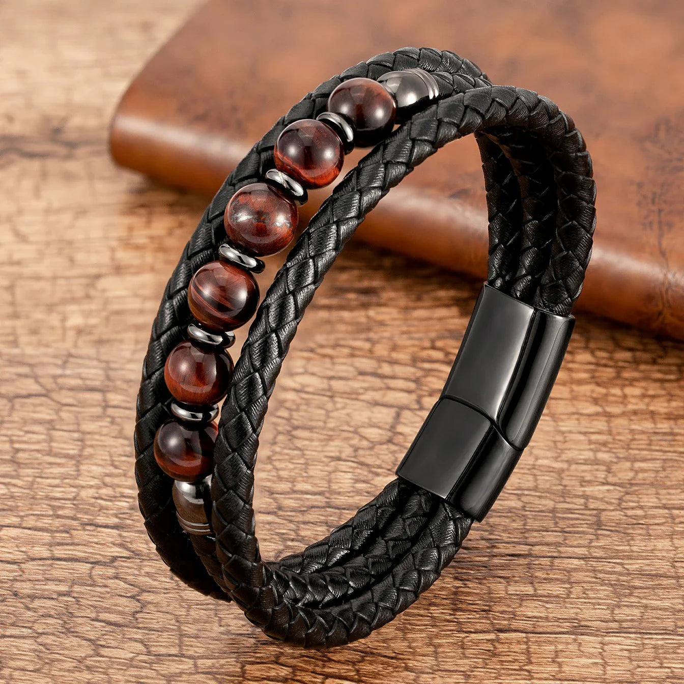 Valentines Gifts For Him Tiger Eye Stone Leather Bracelet Magnetic Clasp