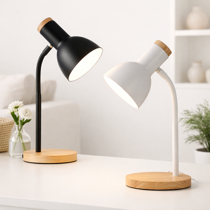 Modern Desk Lamp with Wood Base