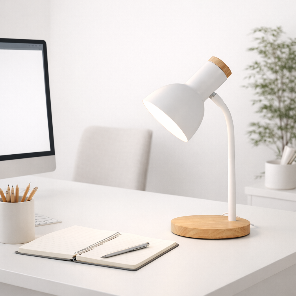 Modern Desk Lamp with Wood Base
