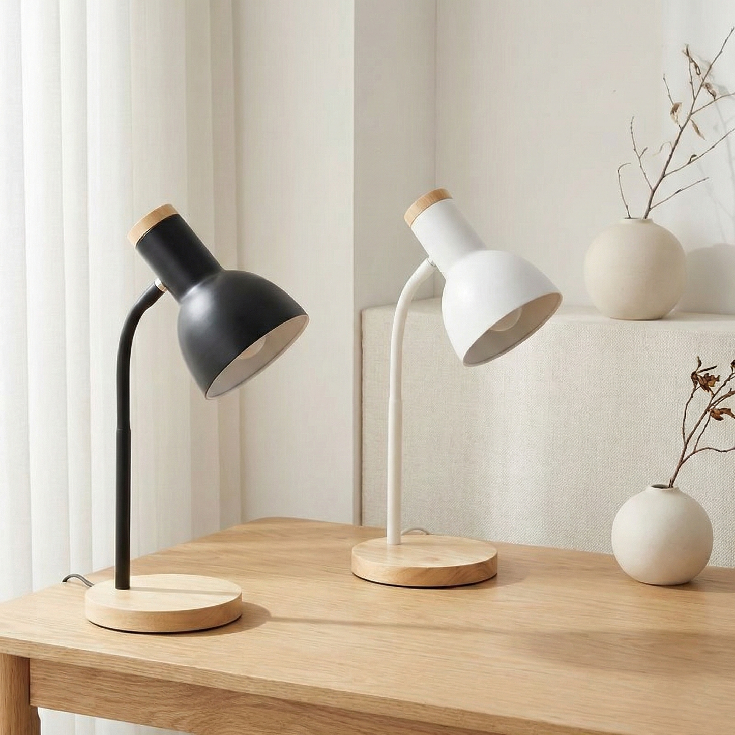 Modern Desk Lamp with Wood Base