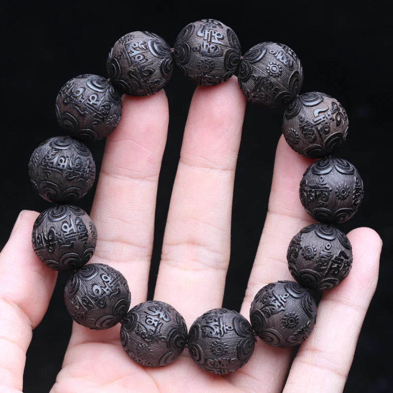 Valentines Gifts For Him Ebony Beaded Buddhist Mantra Bracelet 20Mm