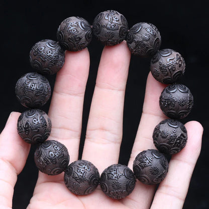 Valentines Gifts For Him Ebony Beaded Buddhist Mantra Bracelet 20Mm