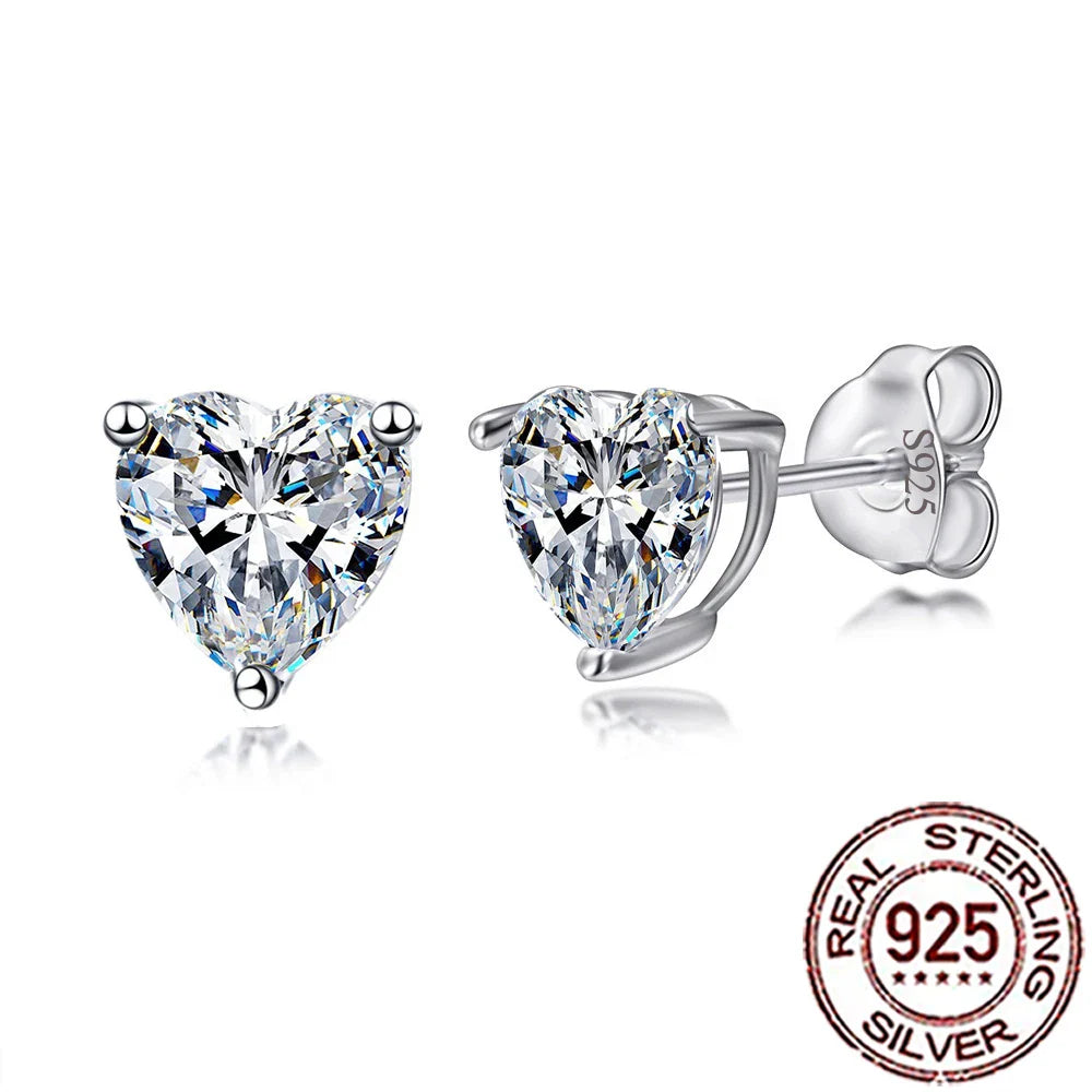 Valentines Gifts For Her 925 Silver Heart Zircon Stud Earrings