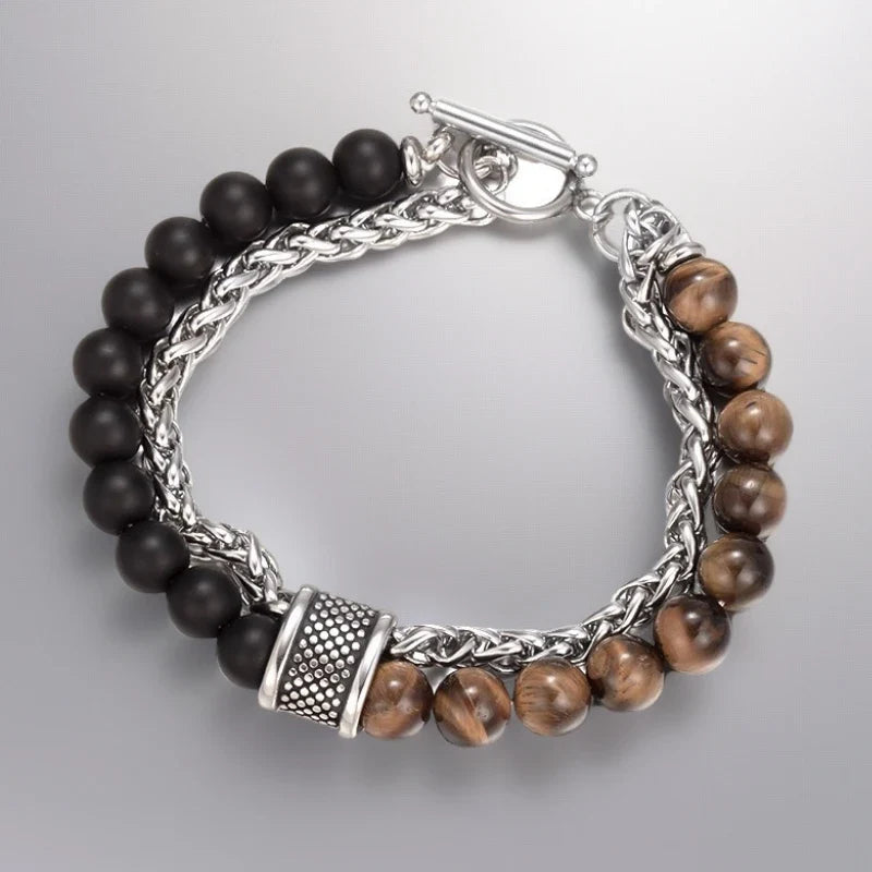 Valentines Gifts For Him Tiger Eye Beaded Stainless Steel Bracelet