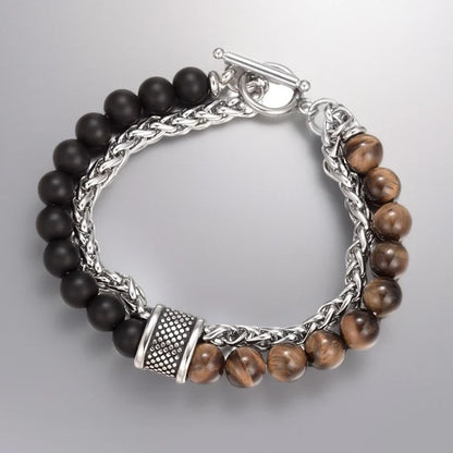 Valentines Gifts For Him Tiger Eye Beaded Stainless Steel Bracelet