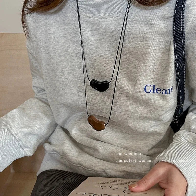 Red Heart Pendant Sweater Chain Necklace Valentine'S Day