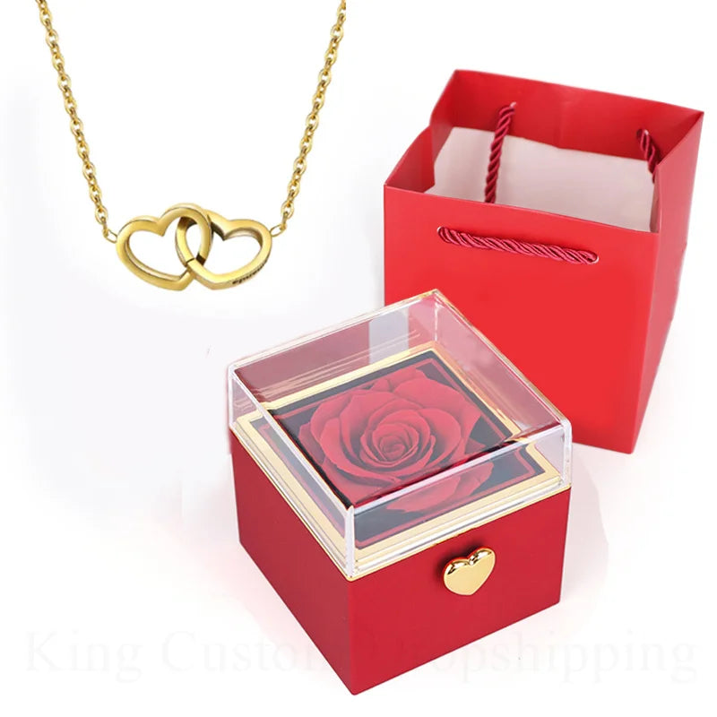 Magic Rose Gift Box Double Heart Name Necklace Valentine'S Day