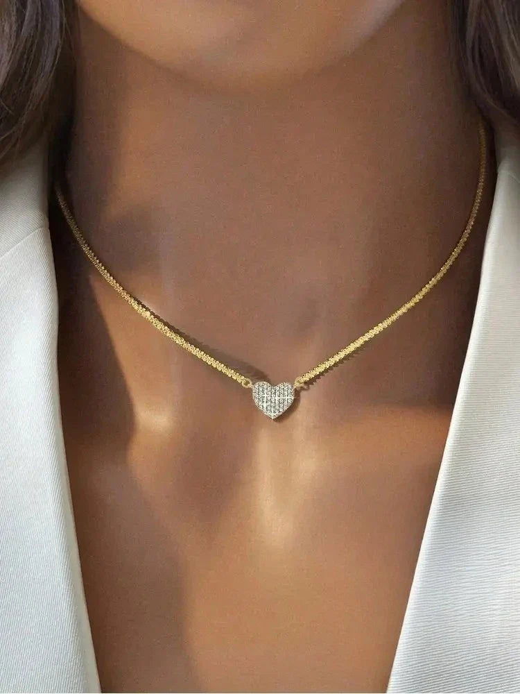 925 Silver Zircon Heart Pendant Necklace Valentine'S Day Gift