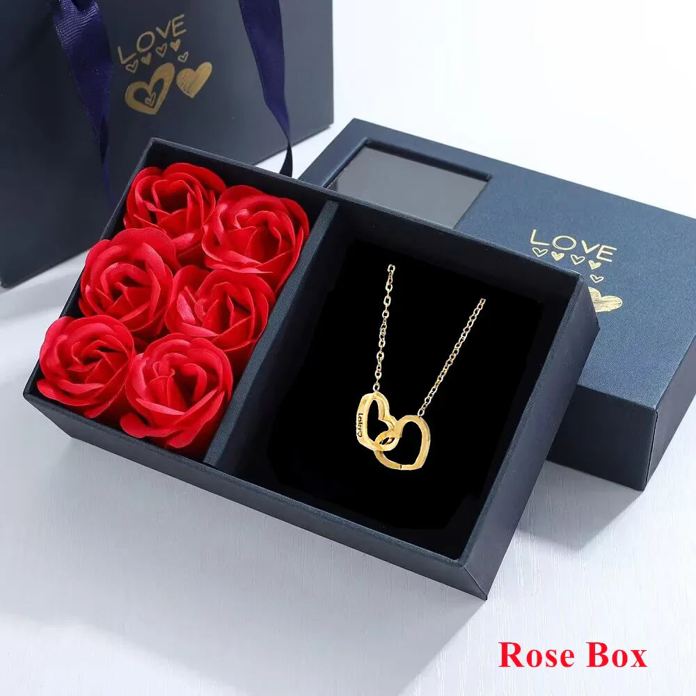 Custom Double Heart Name Necklace Valentine'S Day Gift